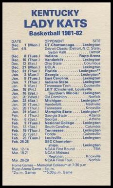 1981-82 Kentucky Lady Kats Schedules